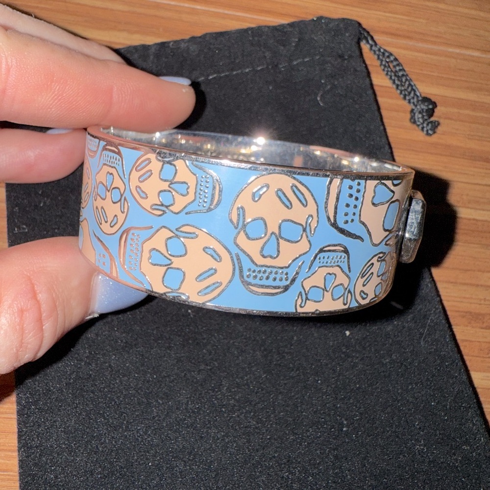 Alexander McQueen Stainless Steel Blue and Tan Cuff Bracelet
